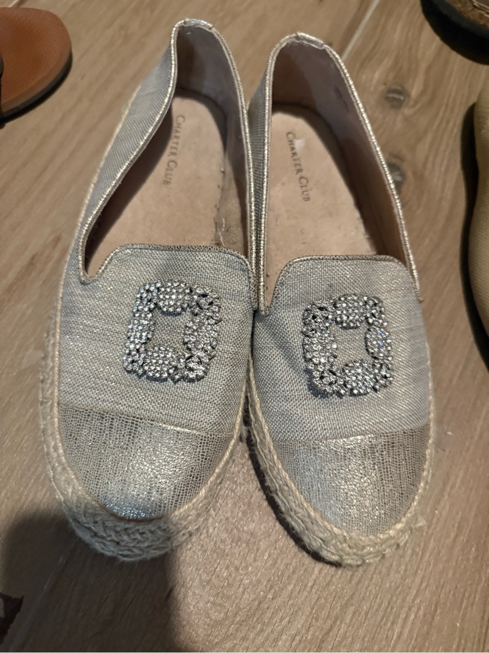 Charter Club Metallic Silver Crystal Espadrille Loafers